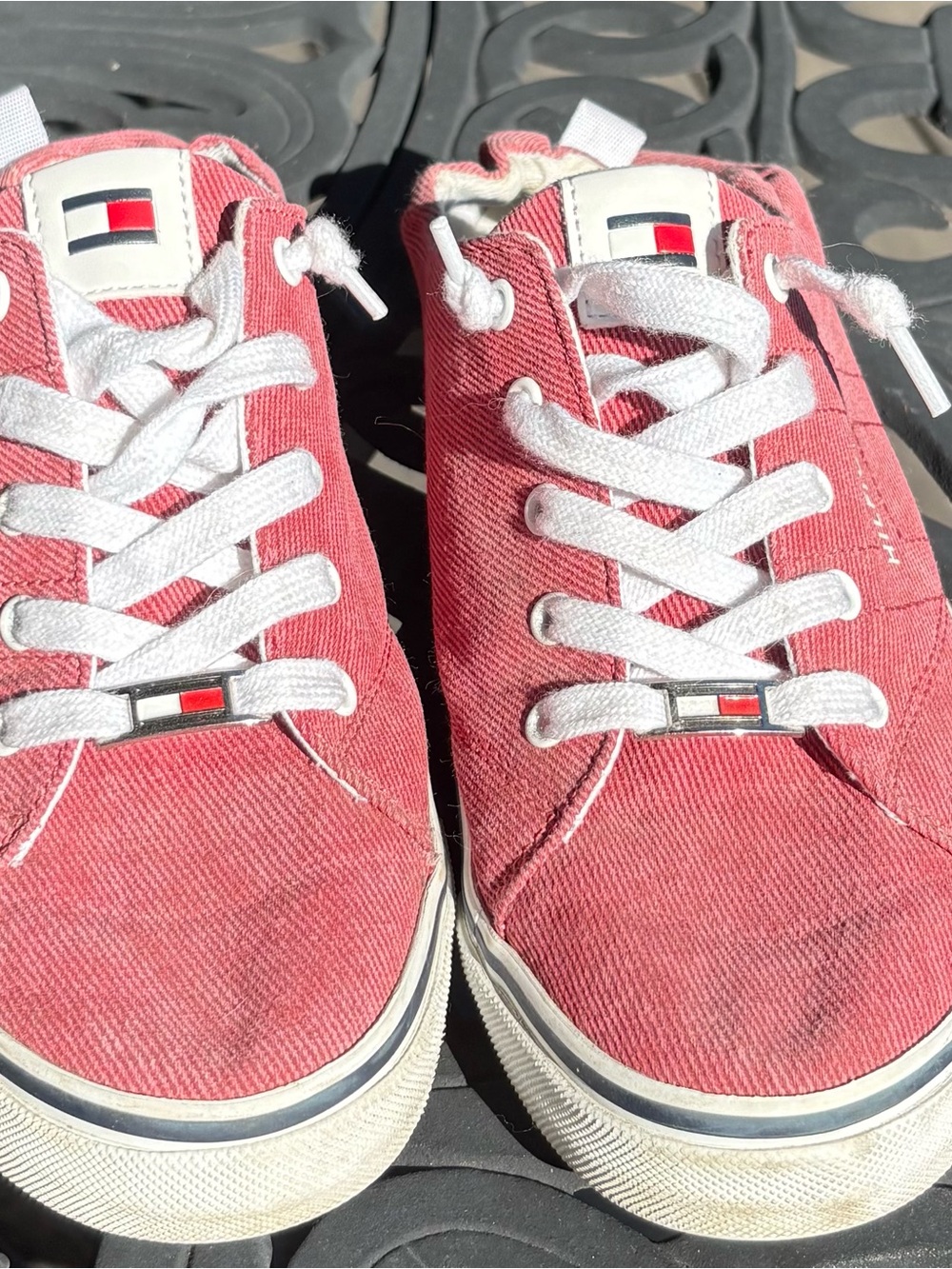 Tommy Hilfiger Red Canvas Low-Top Sneakers with White Laces